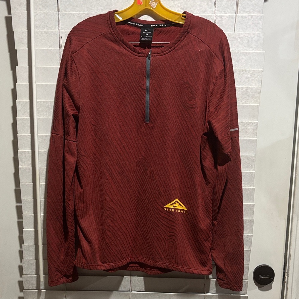 Nike Burgundy Trail Quarter-Zip Pullover with Yellow Logo
